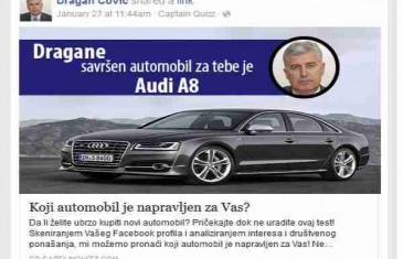Čović odigrao Facebook kviz i saznao da je Audi A8 njegov savršeni automobil!
