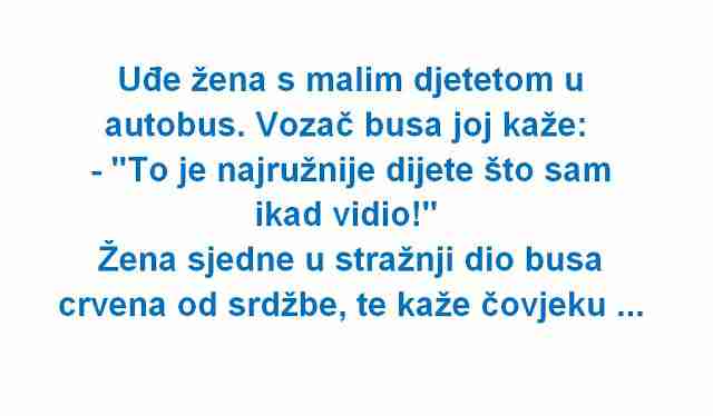 VIC DANA: Uđe žena s malim djetetom u autobus. Vozač busa joj kaže: – “To je najružnije dijete što sam ikad …