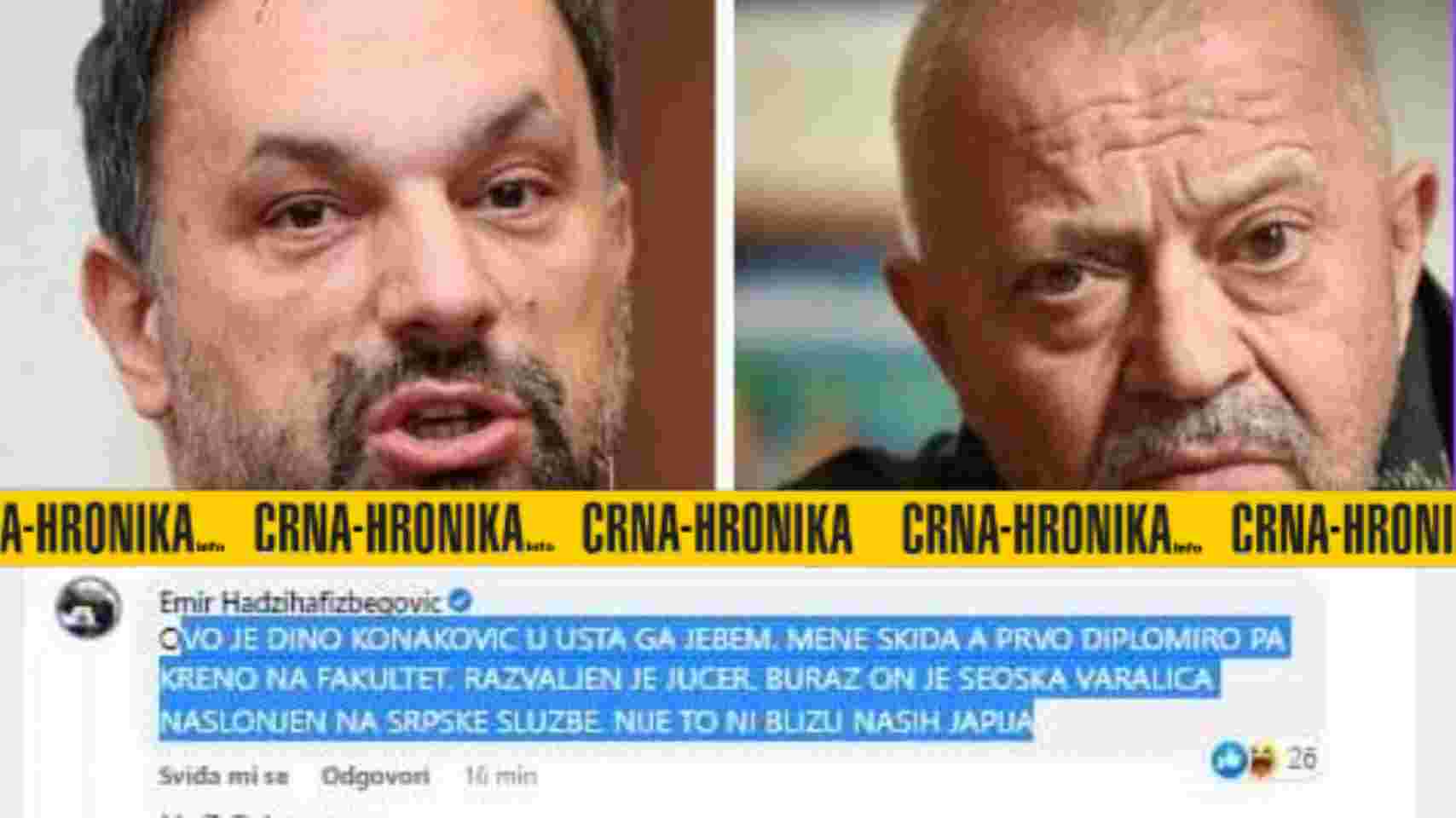 Hadžihafizbegović na FB: Ovo je Konaković u usta ga j****m. Glumac tvrdi da nije on napisao…